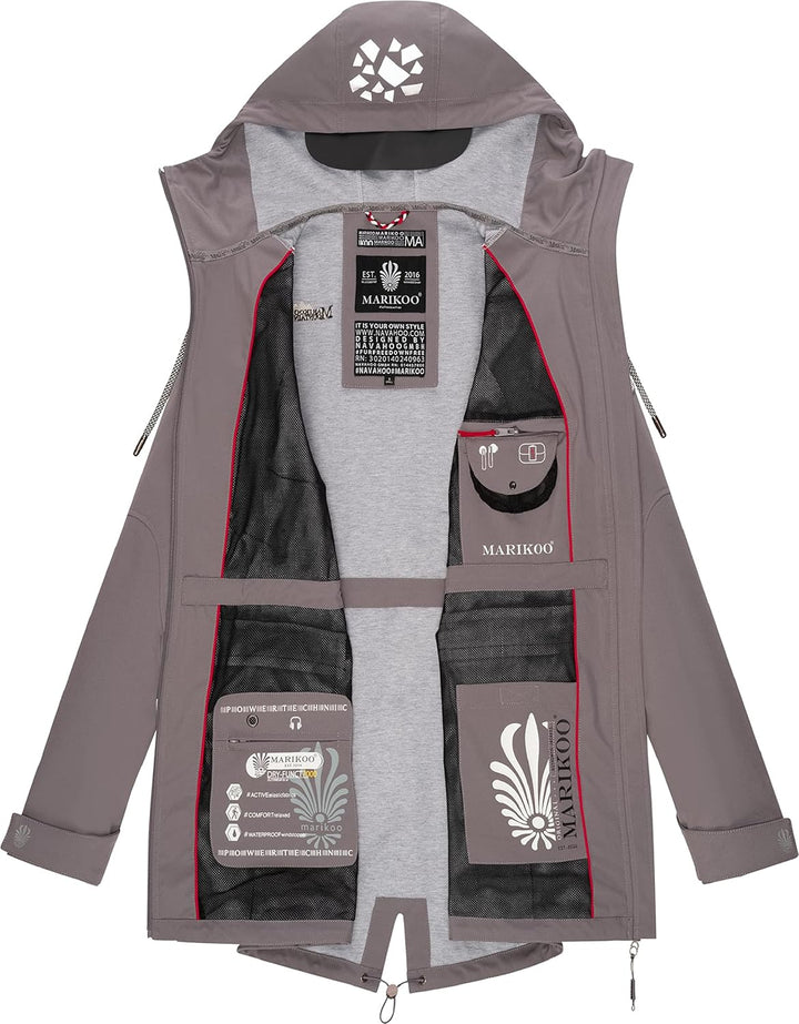 MARIKOO Damen wasserdichter Softshellmantel Softshelljacke Outdoorjacke Übergangsjacke Parka Kapuze