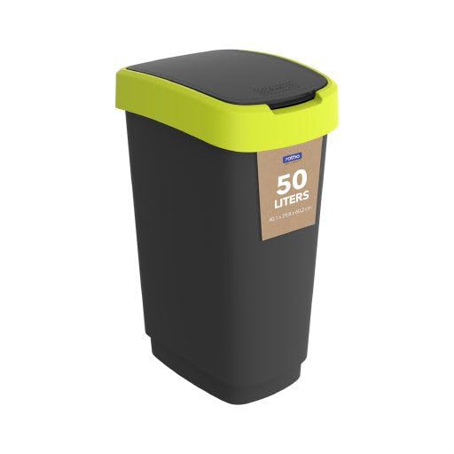 Rotho Twist Mülleimer 50l mit Deckel, Kunststoff (PP recycelt) , schwarz/gelb, 50l (40.1 x 29.8 x 60