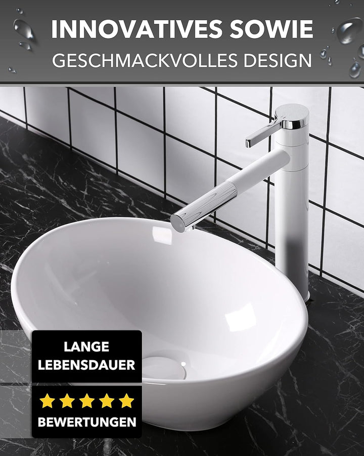 Art-of-Baan® Keramik-Aufsatzwaschbecken I Waschbecken mit Lotus-Effekt I Handwaschbecken Weiss I DIN