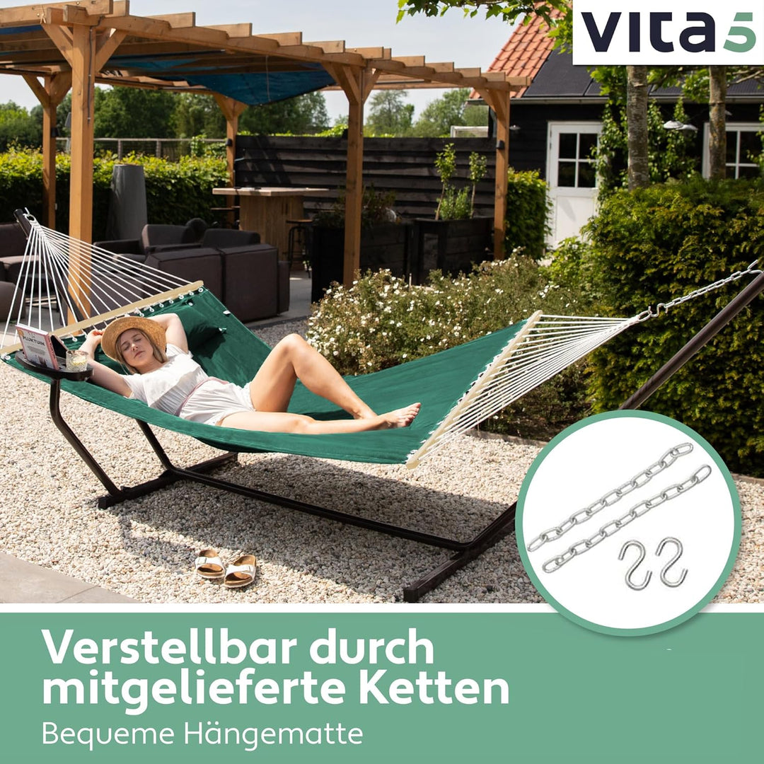 VITA5 Hängematte mit Gestell und Tisch - Hängematte Outdoor für den Garten, Pool & Balkon - Grosszüg