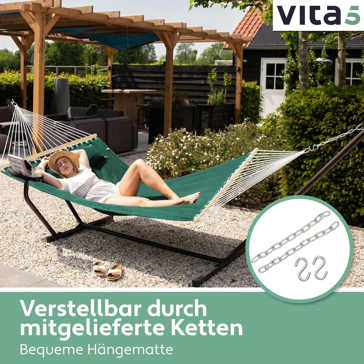 VITA5 Hängematte mit Gestell und Tisch - Hängematte Outdoor für den Garten, Pool & Balkon - Grosszüg