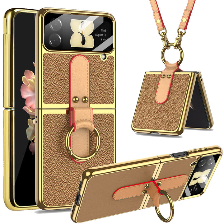 Miimall Lederhülle Kompatibel mit Samsung Galaxy Z Flip 4 Hülle mit Kameraschutz, Z Flip 4 Handyhüll