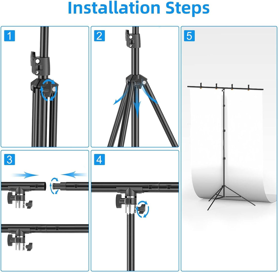 EMART T Form Hintergrund Ständer Hintergrundsystem, 1,5mx2,6m Fotohintergrund Ständer mit 4 Federcli