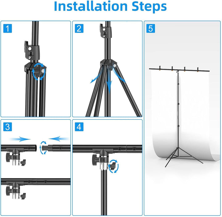 EMART T Form Hintergrund Ständer Hintergrundsystem, 1,5mx2,6m Fotohintergrund Ständer mit 4 Federcli