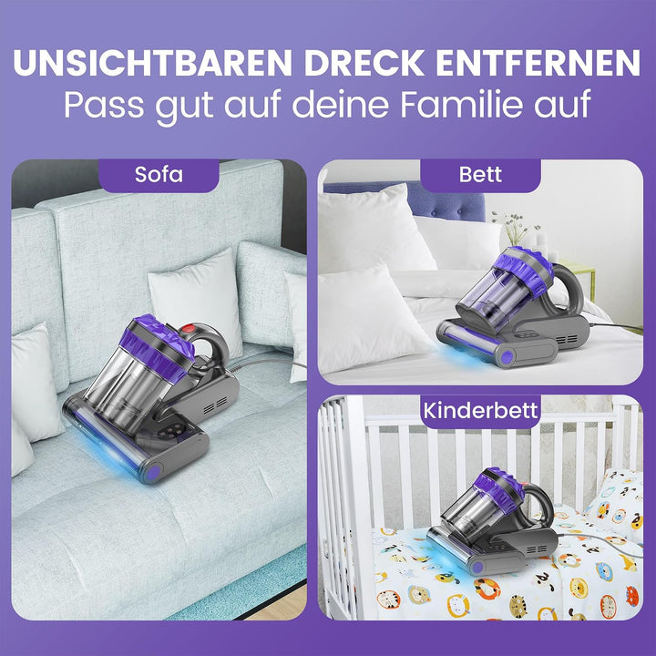 Dzaki Milbensauger, Milbenstaubsauger mit UV-Licht &amp; Heissluft für Matratzen, 16Kpa Saugkraft/99,9%