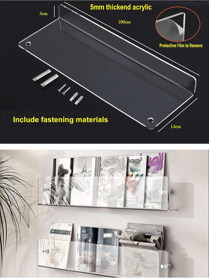 TUKA-i-AKUT 2er 100cm Wand Prospekthalter Acryl Extra Stark, Zeitschriftenhalter Wandregale für Zeit