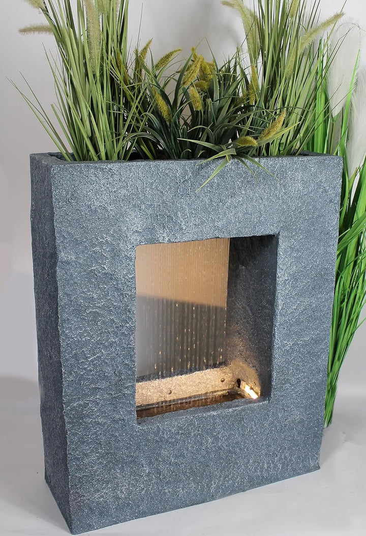 Gartenbrunnen mit LED Beleuchtung 65x53 cm Zimmerbrunnen Brunnen Steinoptik Regen Wasserfall eckig w