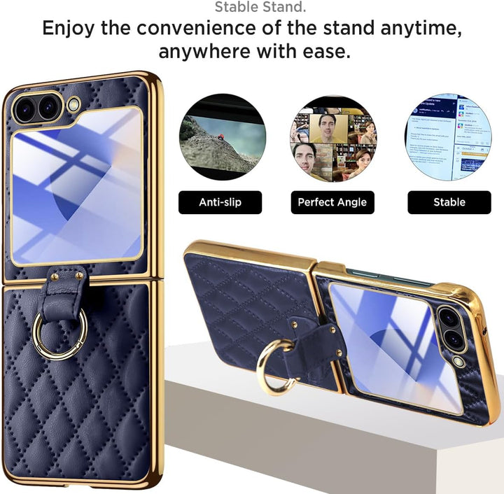 Miimall Lederhülle Kompatibel mit Samsung Galaxy Z Flip 6/Flip7 FE Hülle mit Kameraschutz+Ring Ständ