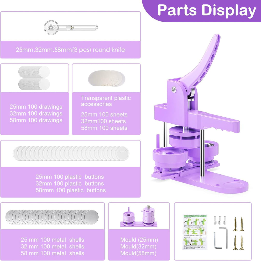 Button Maker Badge Machine 58+32+25mm Drücken Sie den DIY Badge Press Machine Zimiking Pin Badge Mak