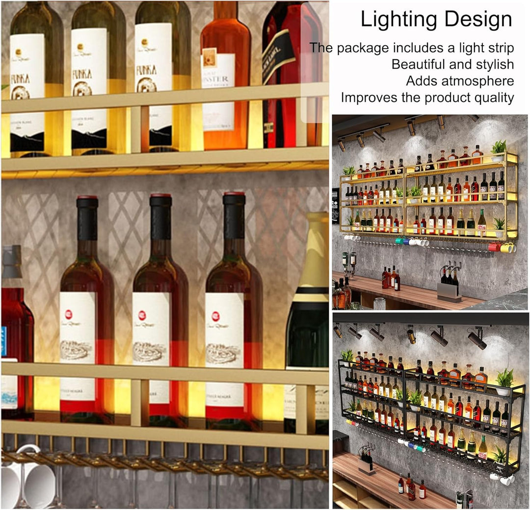 Weinregal Wand Metall Bar Regal Wand Flaschenregal Schmal Barschrank Weinständer mit Licht Weinglash