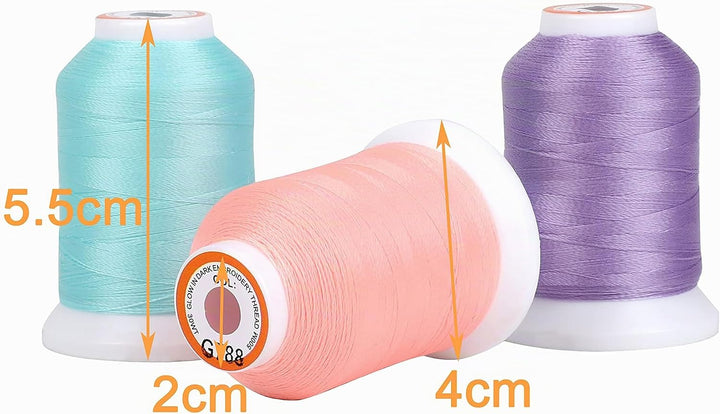 New brothread 16 Farben Leuchtend Leuchten im Dunkeln Maschinenstickgarn Set 30WT 500M (550Y) Jede S