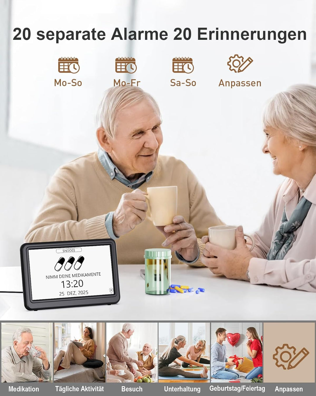 Roxicosly Digitaler Kalender, Elektronischer Tag Datum Wecker, Digital Uhr mit 20 Benutzerdefinierte