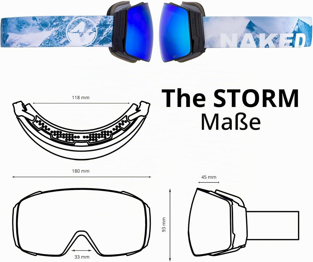 NAKED Optics® Skibrille Snowboard Brille für Damen und Herren - Verspiegelt mit Magnet-Wechselsystem