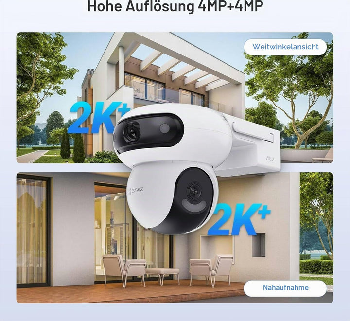 EZVIZ HB90x Smart Outdoor Überwachungskamera, 2K Dual Lens 360° Winkel, 10400mAh Batteriebetrieben,