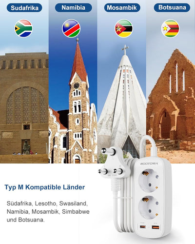 Adapter für Südafrika mit PD20W USB Schnellladegerät, Reisestecker Namibia, Reiseadapter Südafrika,