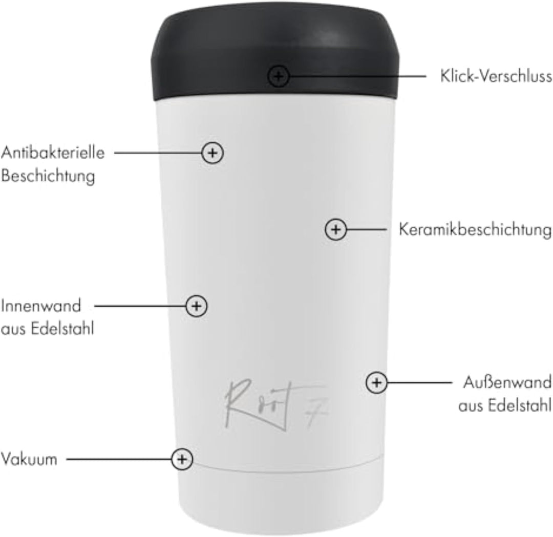 Root7 - Coffee Thermobecher 360ml Auslaufsicher - Isolierbecher Tee Becher, Termokaffeebecher To Go,