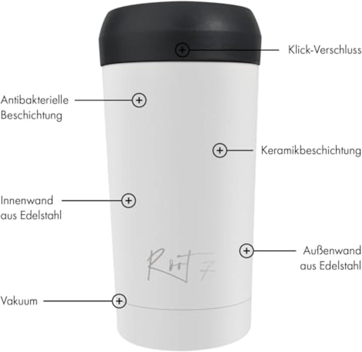 Root7 - Coffee Thermobecher 360ml Auslaufsicher - Isolierbecher Tee Becher, Termokaffeebecher To Go,