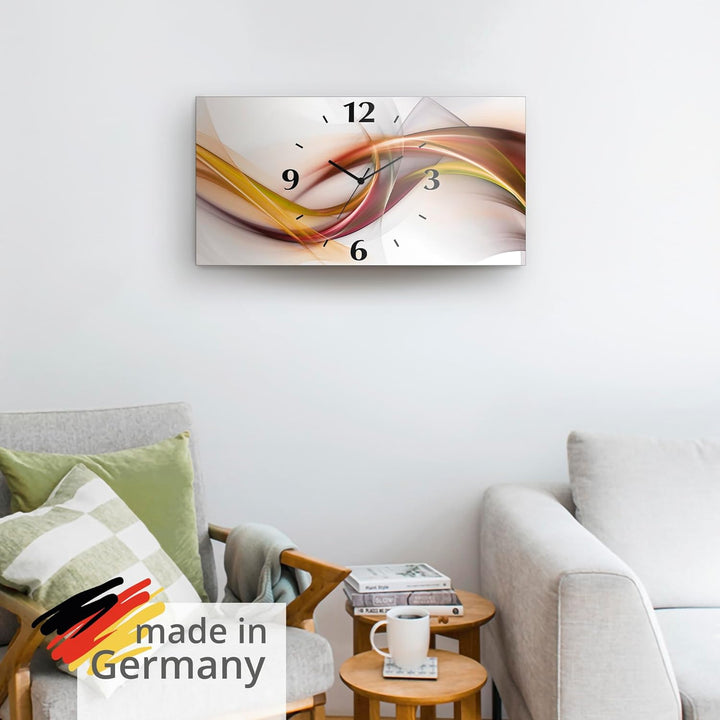 ARTLAND Wanduhr ohne Tickgeräusche Alu Funkuhr lautlos 60x30 cm Rechteckig Abstrakte Bilder Kunst Ab