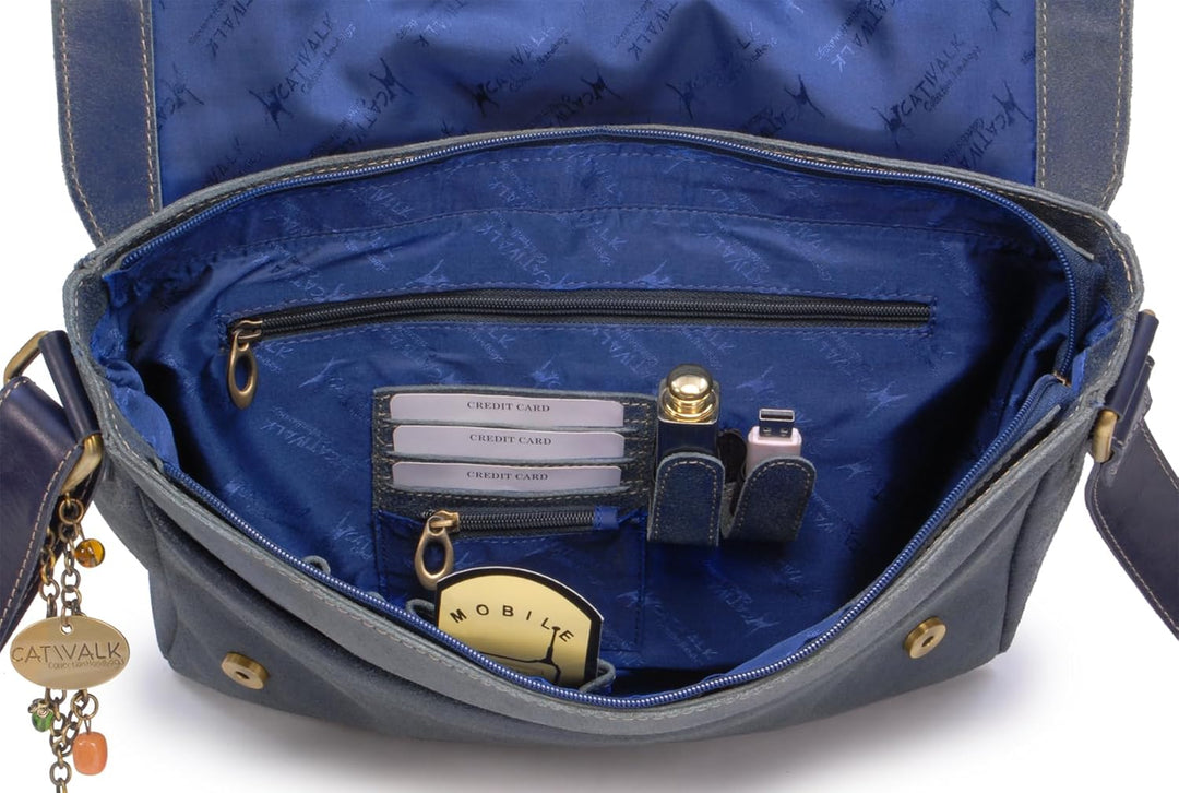 Catwalk Collection Handbags - Leder Laptoptasche 14 15 Zoll - Umhängetasche Messenger Bag Gross - Ar