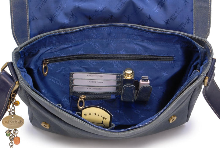 Catwalk Collection Handbags - Leder Laptoptasche 14 15 Zoll - Umhängetasche Messenger Bag Gross - Ar