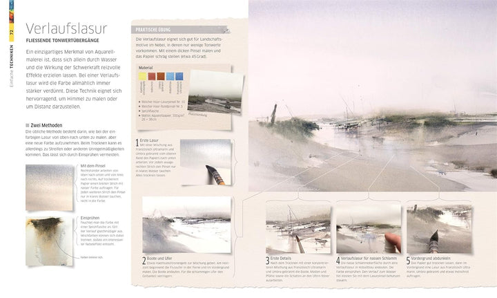 Meisterschule Aquarell: Materialien, Motive, Stile. Alle Techniken Schritt für Schritt, Gebundenes B