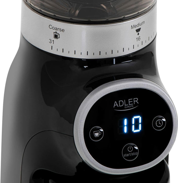 Adler AD 4450 Burr Kaffeemühle 300 W Schwarz 31 Mahlstufen Mahlwerk für Kaffeebohnen