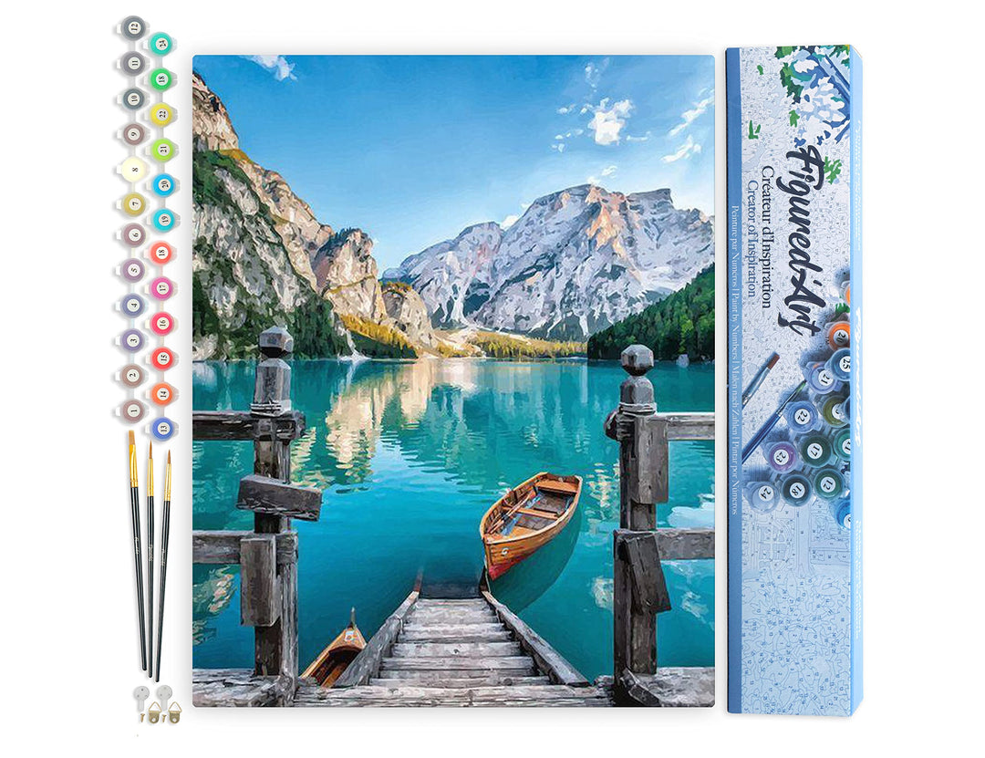 Figured'Art Malen Nach Zahlen Erwachsene Boot auf einem Bergsee - Paint by Numbers Basteln DIY Baste