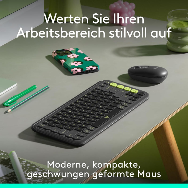 Logitech POP Mouse, kompakte und mobile kabellose Bluetooth-Maus mit programmierbaren Tasten und lei