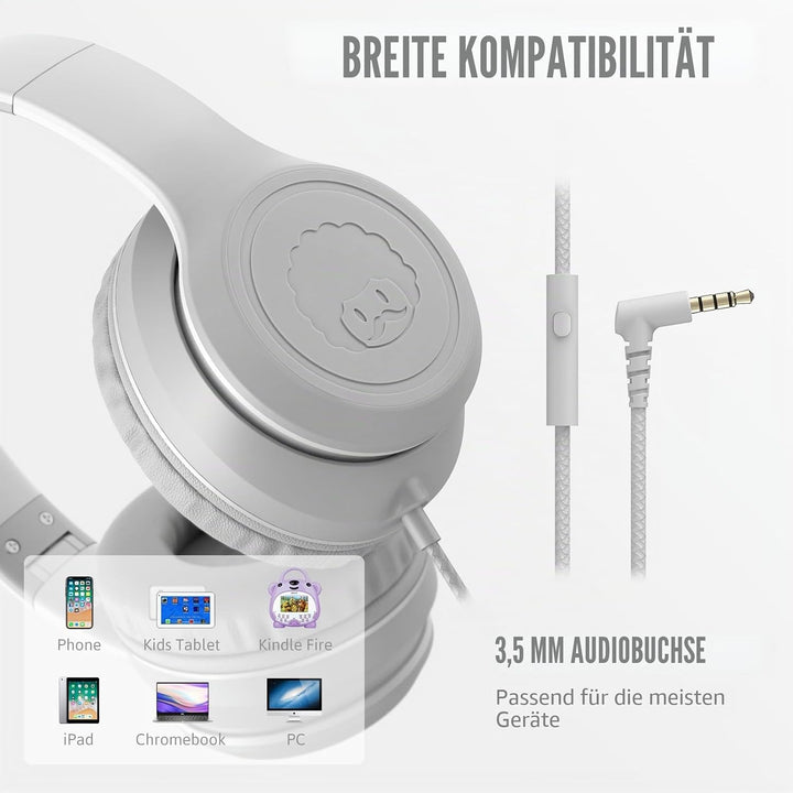 RockPapa L22 Kinder kopfhörer, Kabel Kopfhörer für Kinder, 3,5 mm Aux Jack, Verstellbares Stirnband