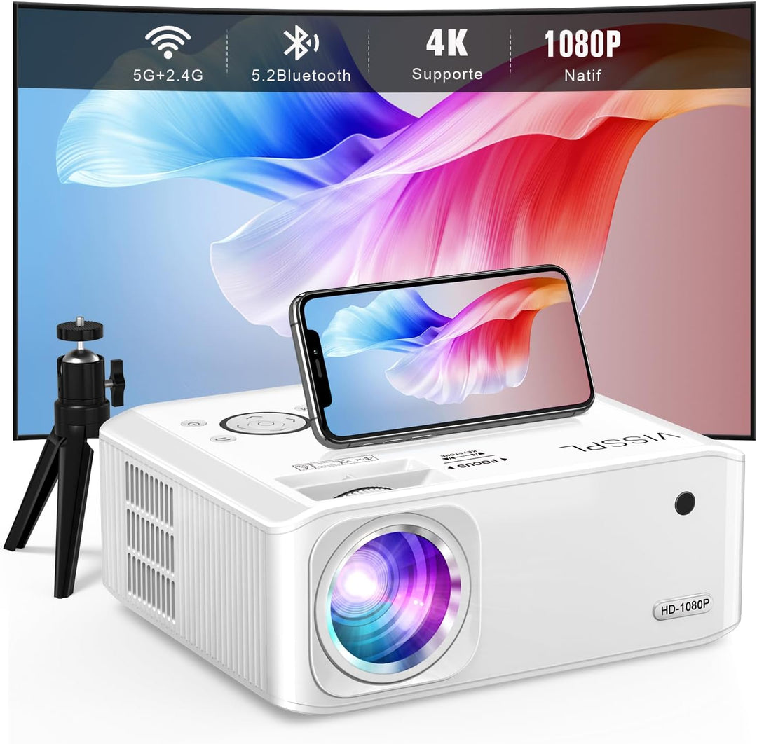 [Elektrische Keystone 6D/4P] Beamer 4K Heimkino 18000 Lumen, VISSPL Full HD 1080P WiFi Bluetooth Bea