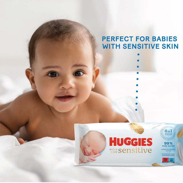 Huggies Pure Extra Care Feuchttücher, 8 x 56 Stück = 448 Tücher