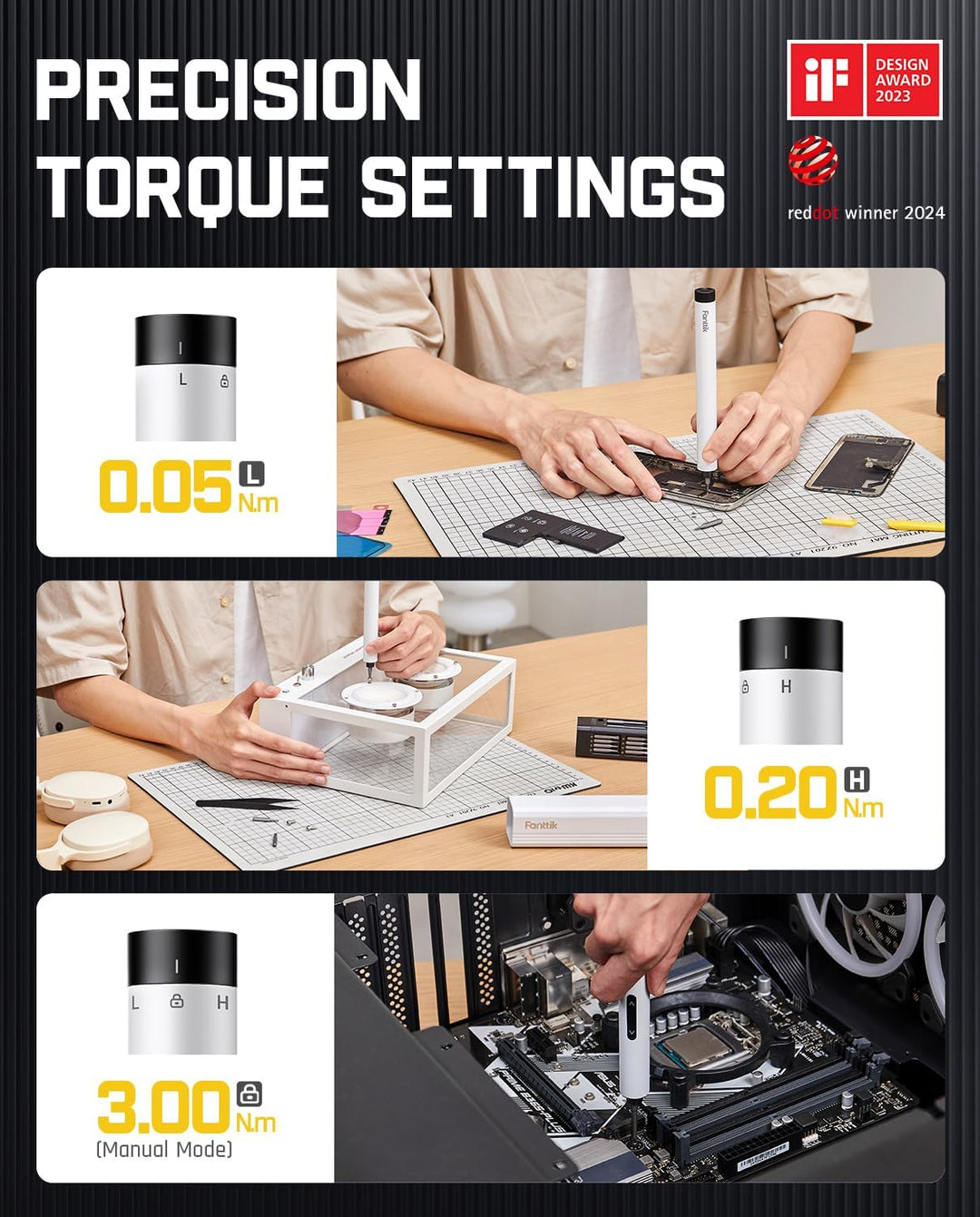 Fanttik E1 MAX Mini Elektro Schraubendreher Set, 50 in 1 Magnetische Präzisions- Kit, 2 Gänge Drehmo