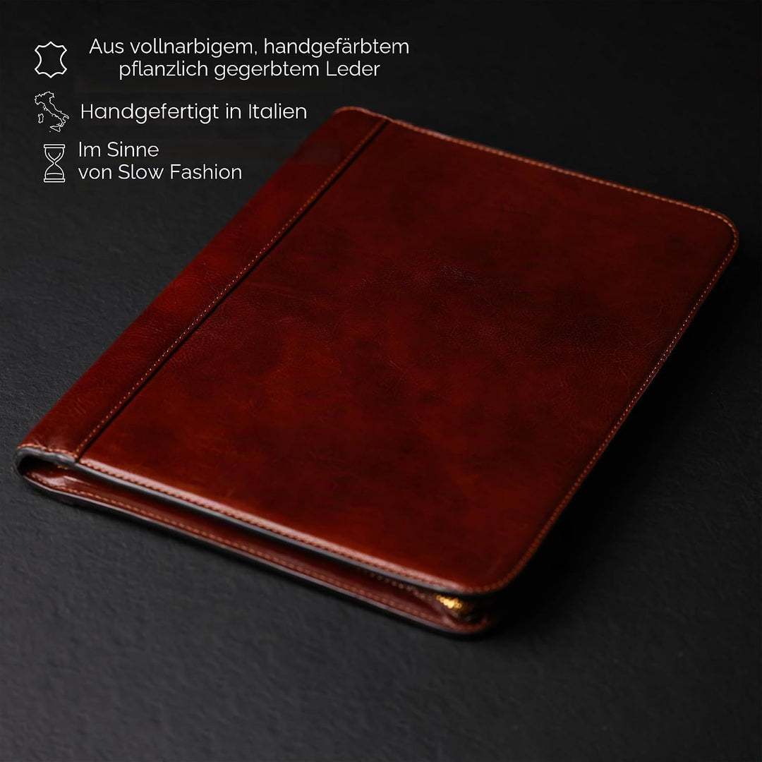 Leder Schreibmappe A4 - Konferenzmappe für Herren - Organizer Mappe - Stylische Aktenmappe - Braun -