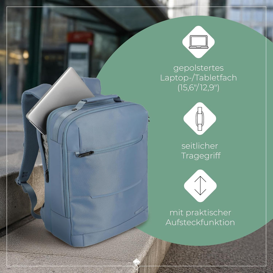 Travelite Handgepäck Rucksack, Laptop Rucksack 15,6 Zoll, WORKFLOW Reiserucksack aus recyceltem Mate