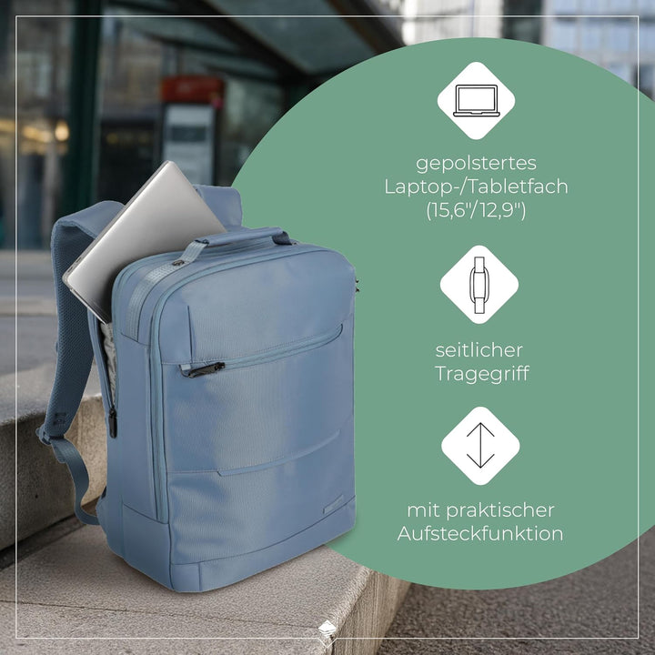 Travelite Handgepäck Rucksack, Laptop Rucksack 15,6 Zoll, WORKFLOW Reiserucksack aus recyceltem Mate