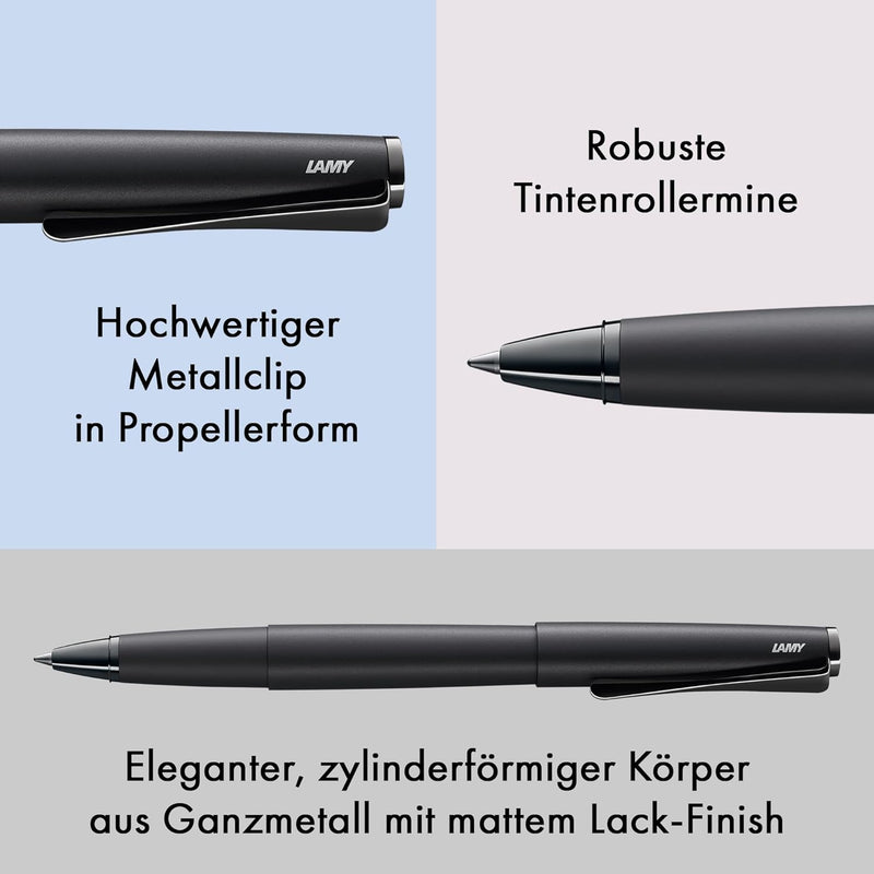 Lamy studio Lx Tintenroller 366 Rollpen aus rostfreiem Edelstahl in schwarzem Softlack-Finish M 63 s