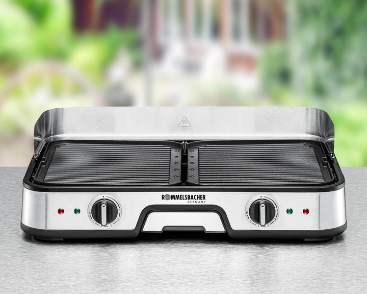 ROMMELSBACHER Tischgrill BBQ 2025, 2 Wende-Grillplatten (geriffelt und glatt), getrennt regelbar, ke