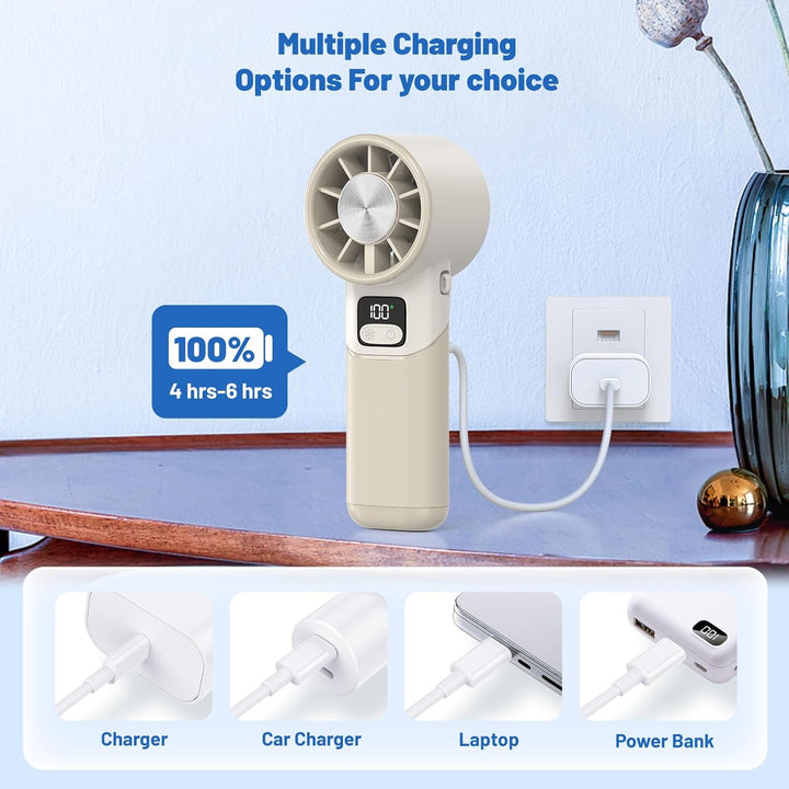 GKT Tragbarer Handventilator, Einstellbare Geschwindigkeit (1-100), Kühlventilator, 5000mAh Handvent