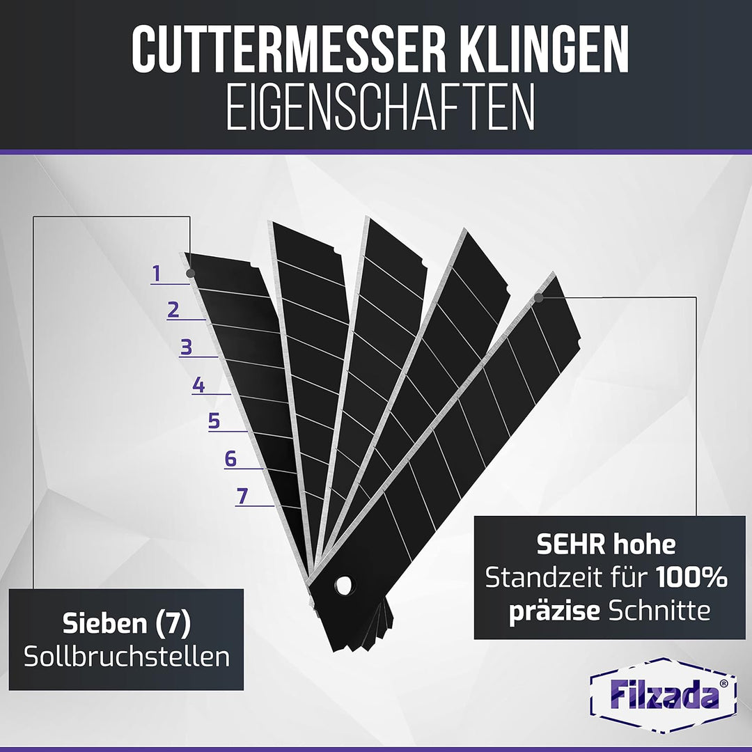 Filzada ® 120x Cuttermesser Klingen 18mm - Abbrechklinge/Messerklinge Carbonstahl - Black Ultraschar