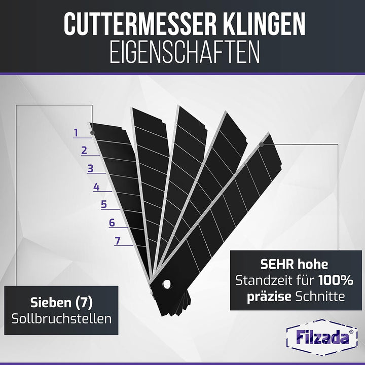 Filzada ® 120x Cuttermesser Klingen 18mm - Abbrechklinge/Messerklinge Carbonstahl - Black Ultraschar