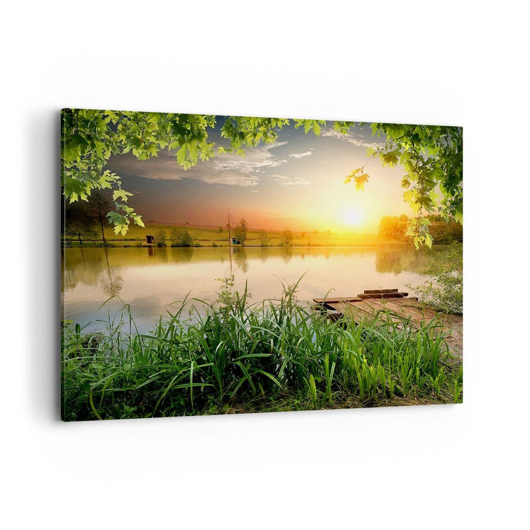 ARTTOR Bilder auf Leinwand 100x70cm Leinwandbild mit Rahmen Brücke See Gross Wanddeko Bild Schlafzim