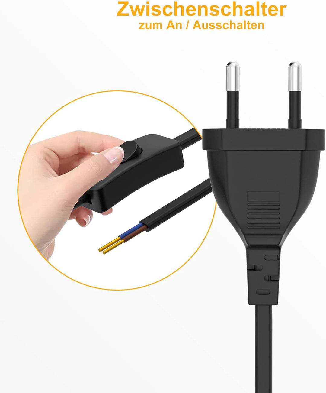 Euro Netzkabel mit Schalter [2 Stück], 8 Meter Euro Stecker Stromkabel, 2 X Ersatzkabel Anschlusskab