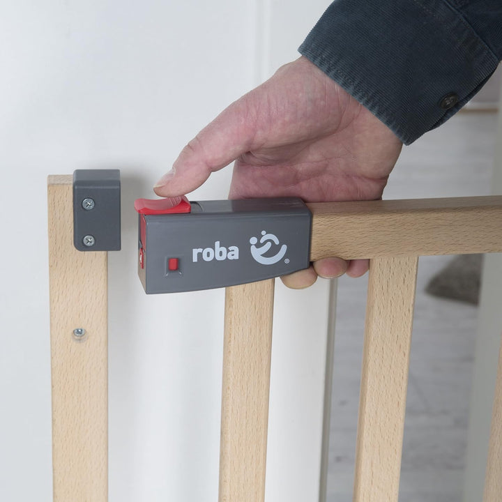 roba Türschutzgitter Safety Up - Verstellbreite 70 - 118,5 cm - Schutzgitter aus Holz mit Ampelfunkt