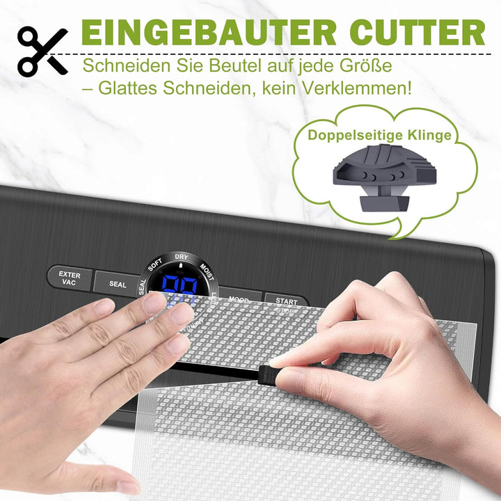 Vakuumiergerät, 7 in 1 Vakuumierer für Lebensmittel mit 50 Vakuumierbeutel, Trocken-/Feuchtmodus Fol