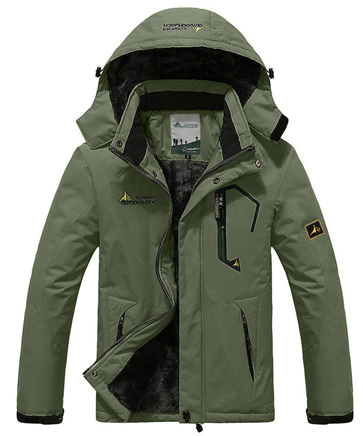 Memoryee Herren Ski Jacke Warmer Gefüttert Winter Fleece Mantel Wasserdichter mit Abnehmbarer Kapuze
