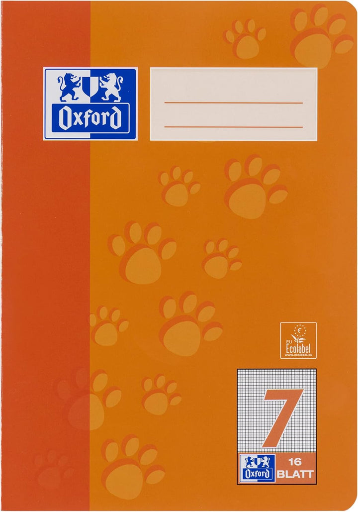 Oxford Schulheft A5, Lineatur 7, 16 Blatt, orange mit Tatzen, 15 Stück (Packung mit 2) 15 Stück 16 B