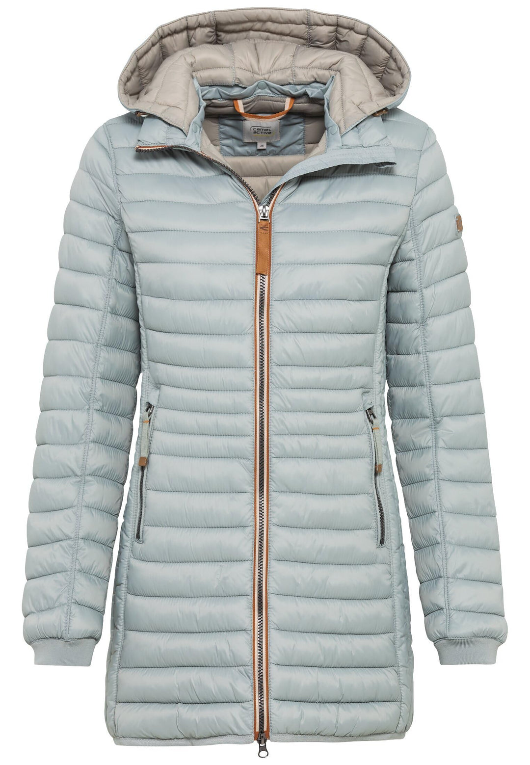 camel active Damen Leichter Wasserabweisende Steppmantel mit Abnehmbarer Kapuze Jacket 34 Blau-grau,