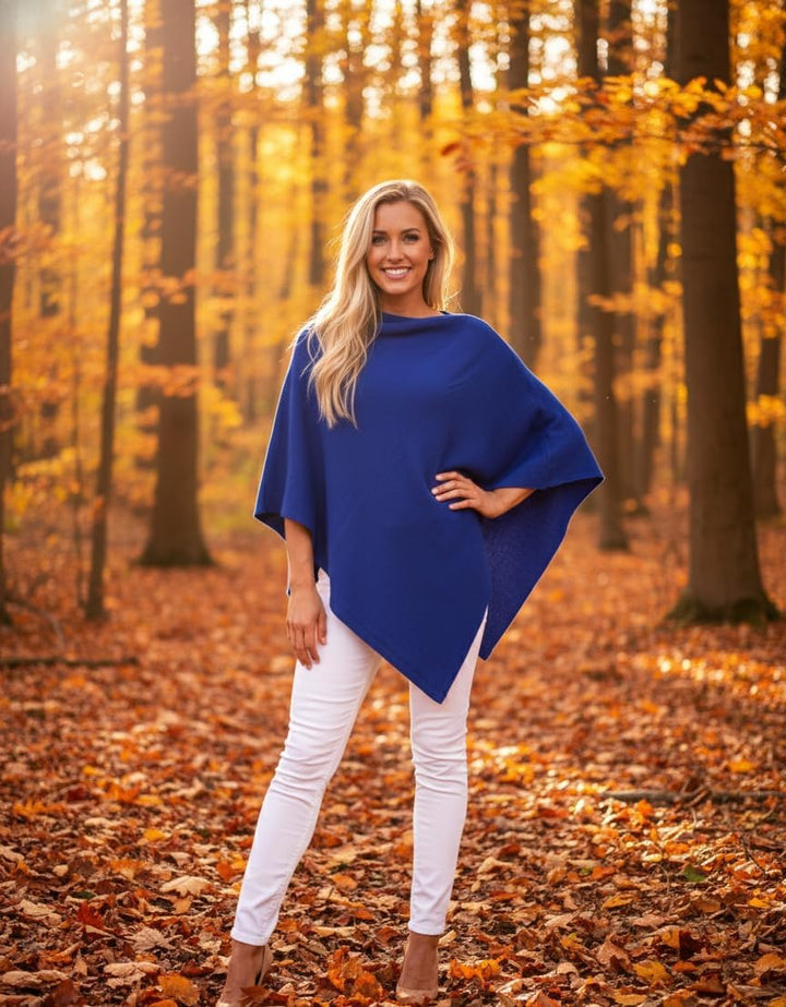 Poncho aus Kaschmir Mischung für Damen, hergestellt in Italien Einheitsgrösse Königsblau, Einheitsgr