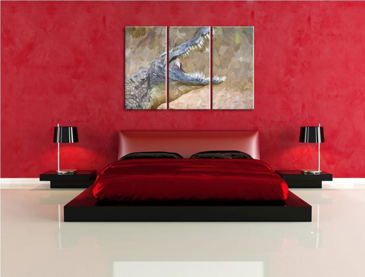 gewaltiges Krokodil Spezial 3-Teiler Leinwandbild 120x80 Bild auf Leinwand, XXL riesige Bilder ferti