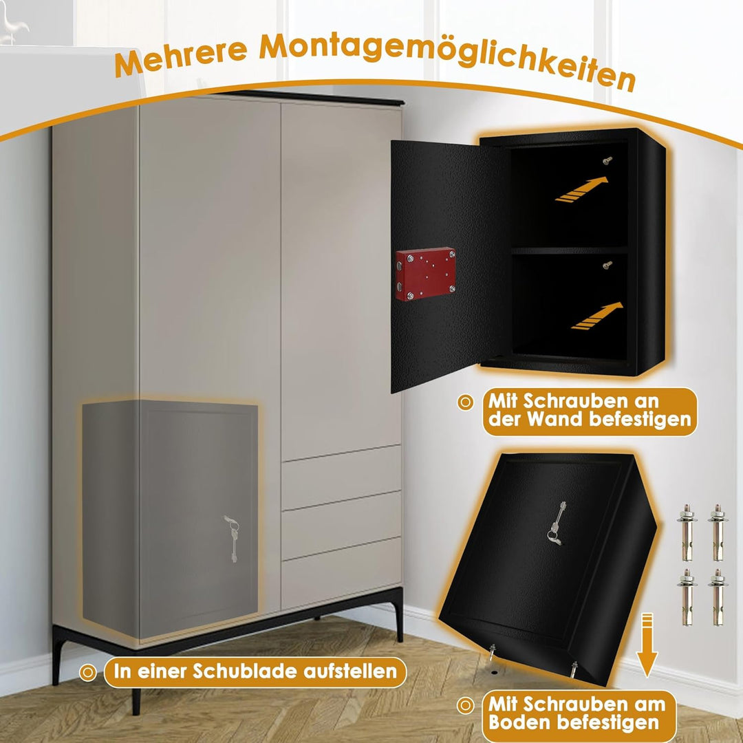 SUBTLETY 35x50x31cm Möbeltresor Abschliessbar Safe Tresor mit Doppelbartschloss und 2 Schlüssel Wand